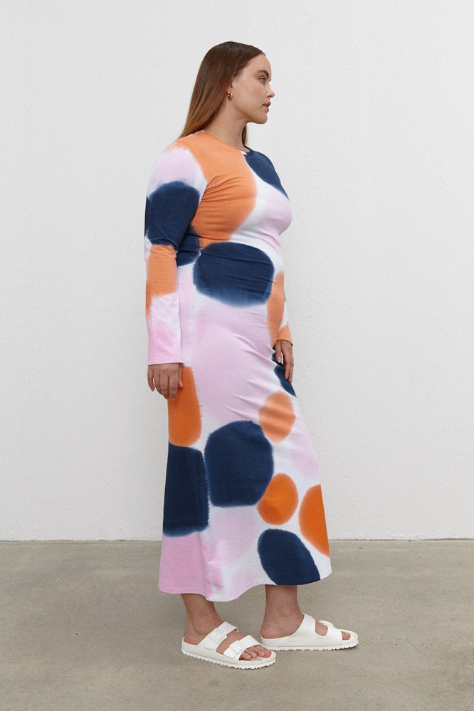 Melissa Long Dress with sleeves Orange/Navy/Pink