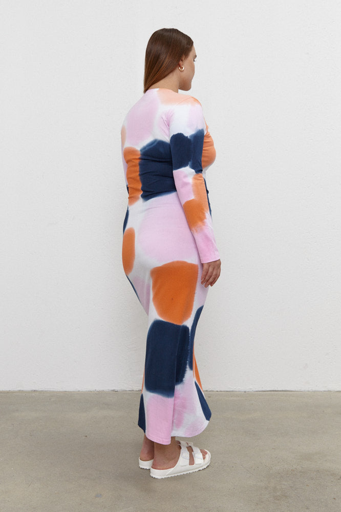 Melissa Long Dress with sleeves Orange/Navy/Pink