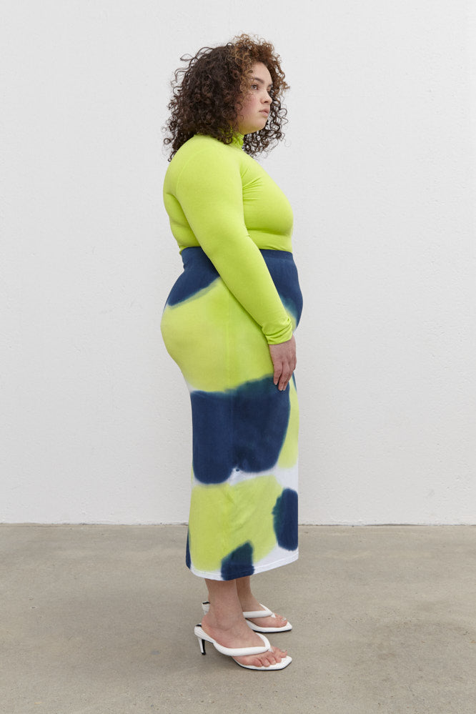 Stam Pencil Skirt Navy/Lime green