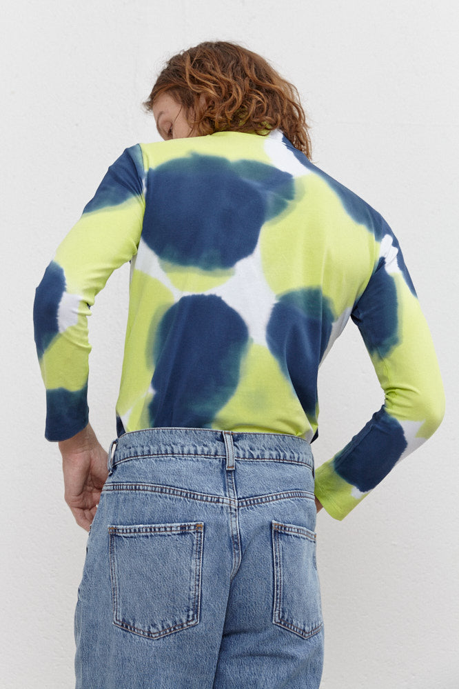 Kat Turtle Neck Top Navy/Lime Green