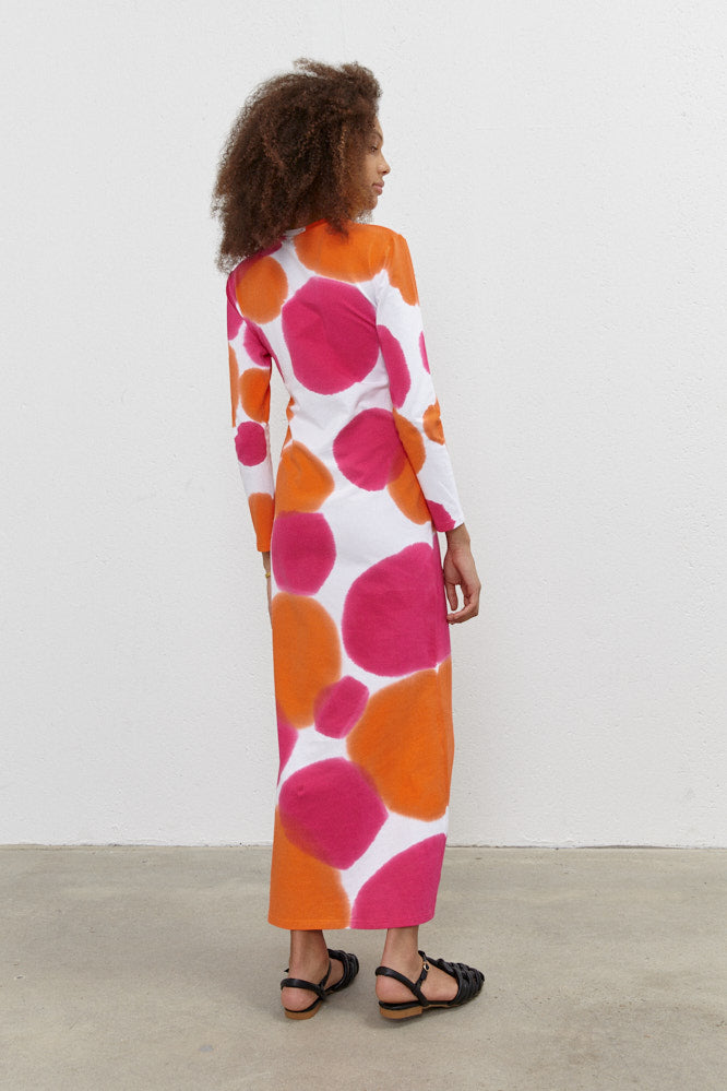 Melissa Long Dress with sleeves Orange/Hot Pink