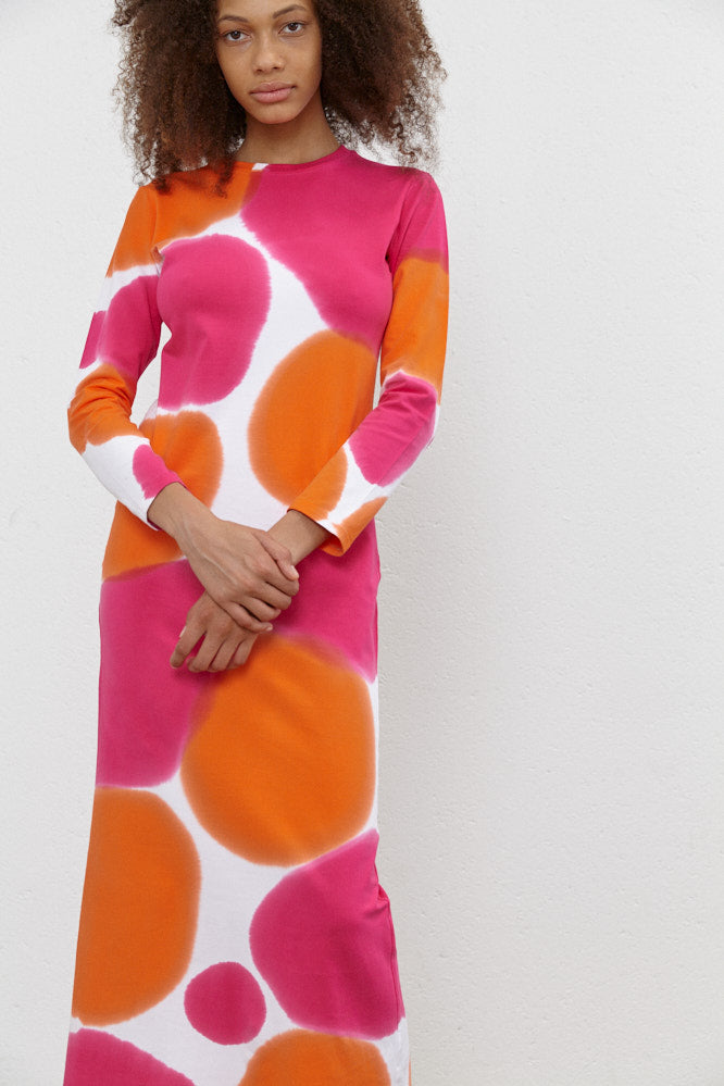 Melissa Long Dress with sleeves Orange/Hot Pink