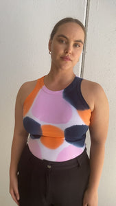 CLINTON HAND-PAINTED SINGLET / ORANGE/NAVY/PINK