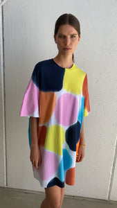 RIVER HAND-PAINTED MINI SHIFT SHIRT DRESS IN MULTI COLOURS